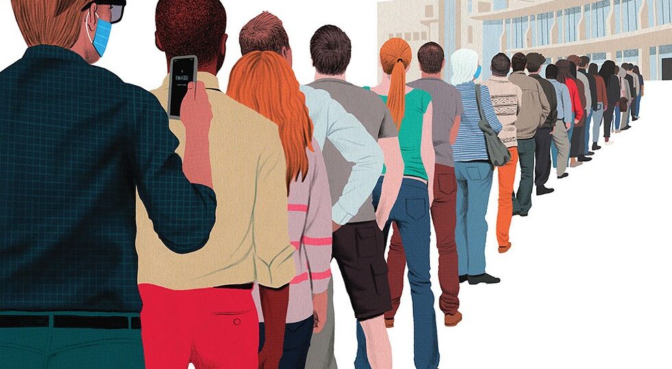 waiting in line for help
